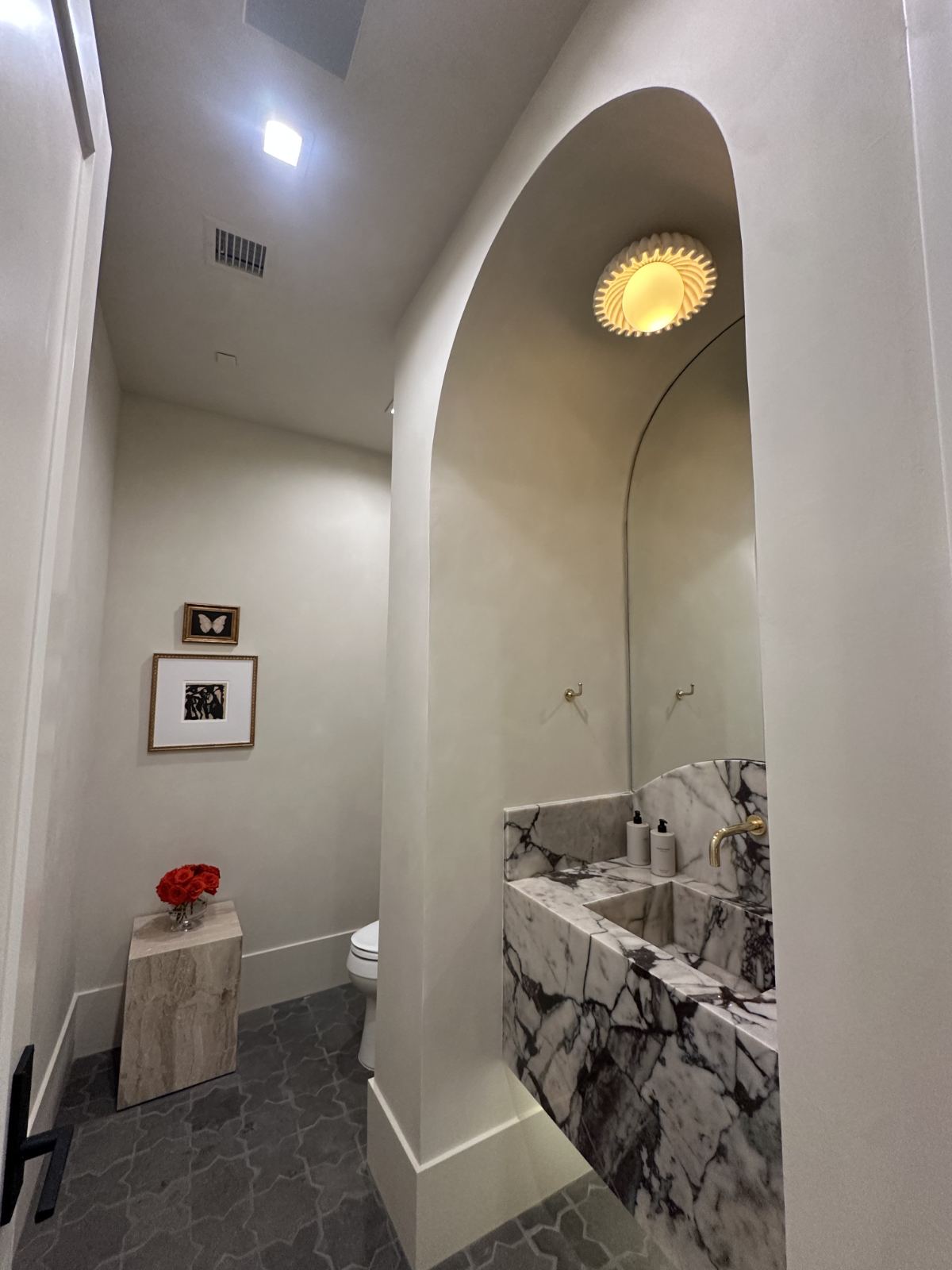 Roman clay wall finish in a modern Phoenix bathroom